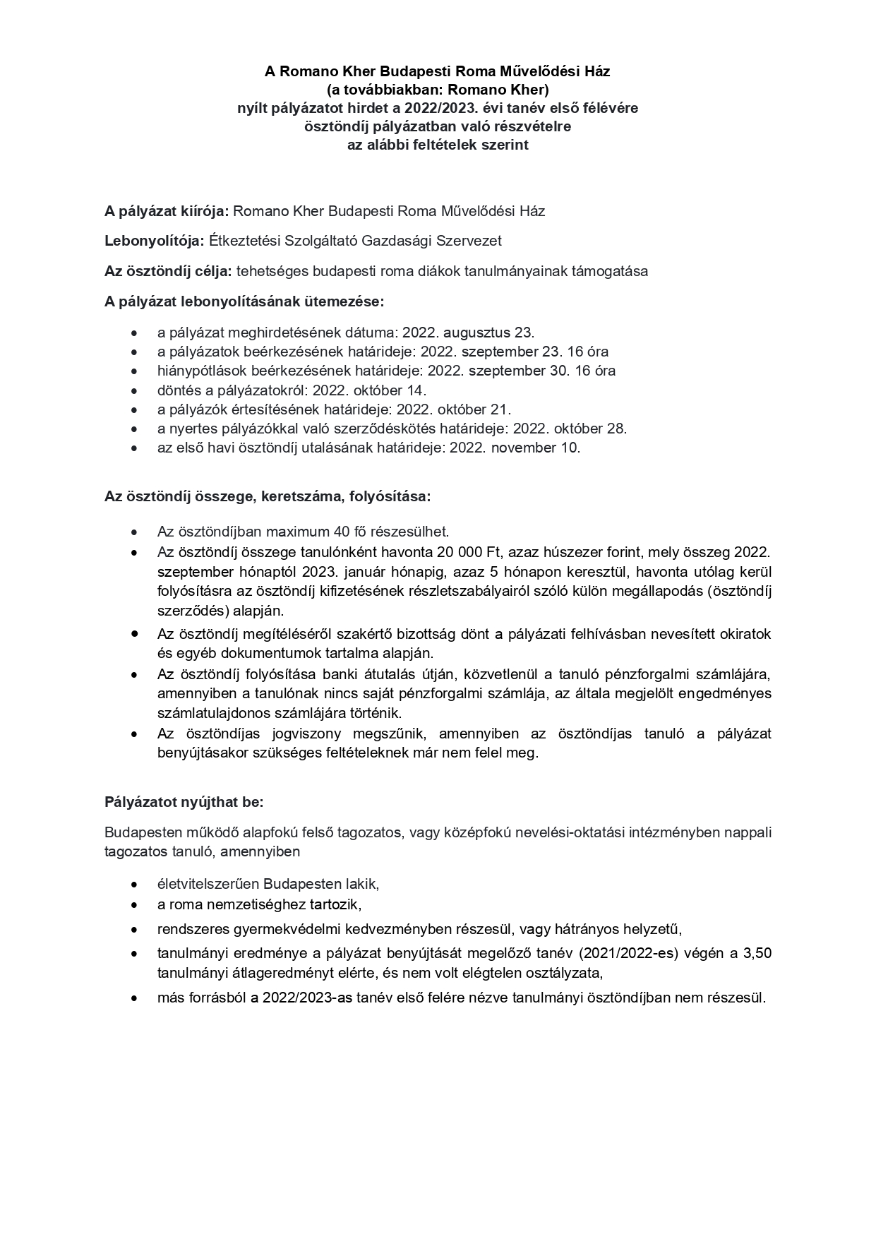 PALYAZATI FELHIVAS 20222023 roma tanulmanyi osztondij page 0001