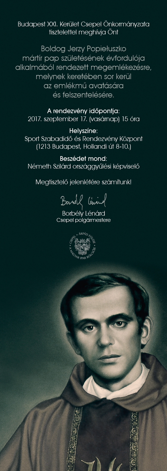 Popieluszko meghivo mail